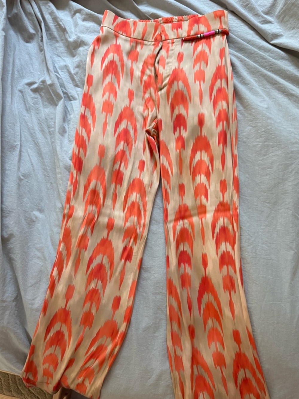 Printed Wide-Leg Trousers in Coral Ikat